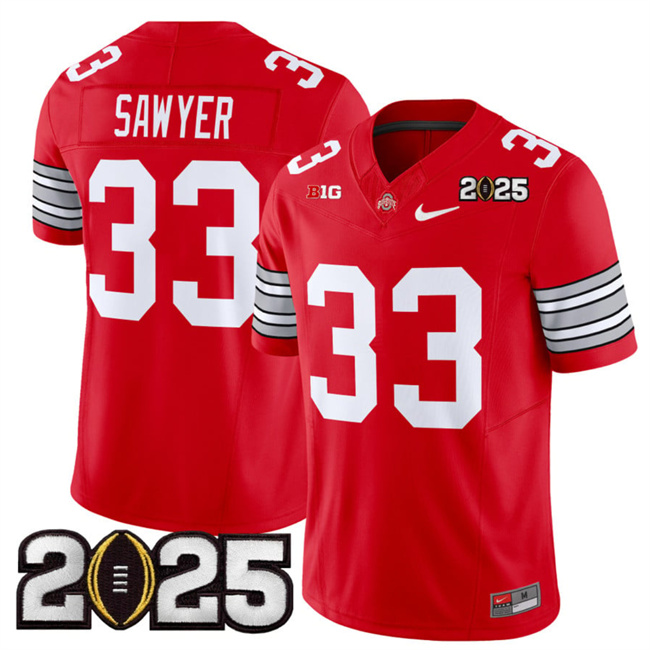 Men Ohio State Buckeyes #33 Jack Sawyer Red 2025 CFP Final Patch F.U.S.E. Vapor Limited Stitched NCAA  Jersey->ncaa teams->NCAA Jersey
